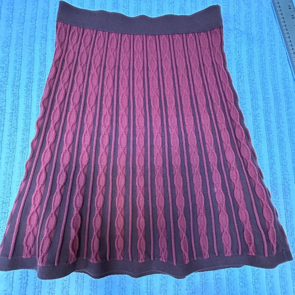 Knitted Dove Womens Cotton Blend Cable-Knit Pull-On Skirt Small Maroon Brown